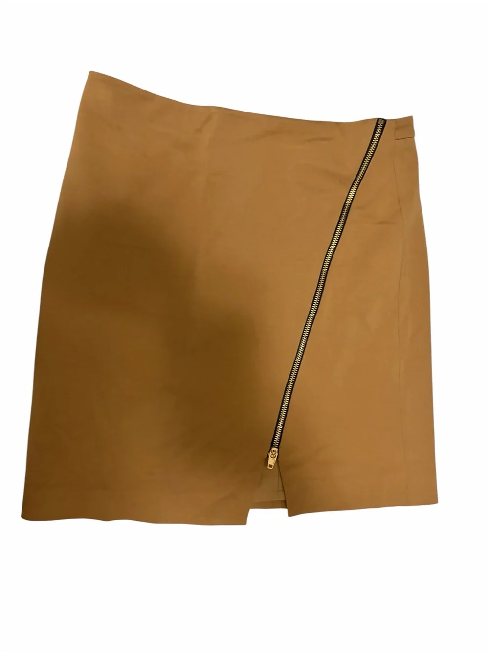 Ava & Aiden Tan Asymmetrical Zipper Mini Skirt 0